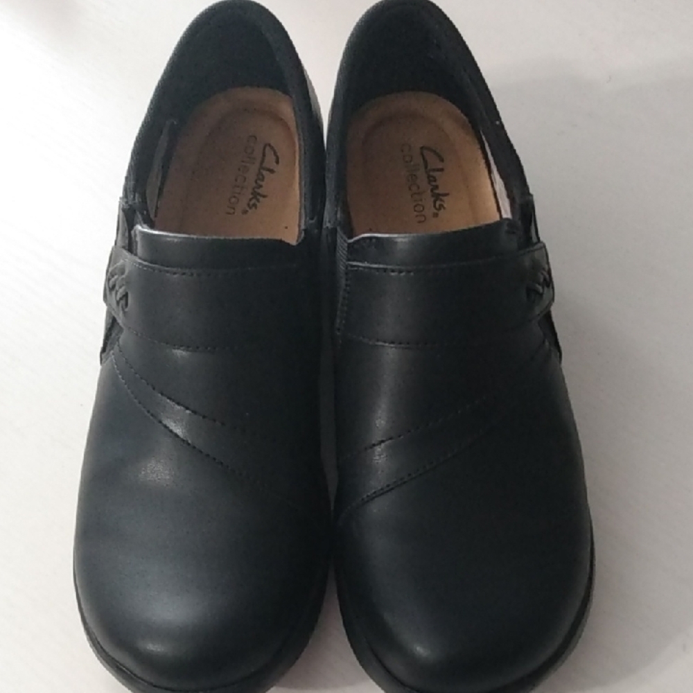Clarks‎ Angie Pearl Black Leather Clogs W/Cushioned Comfort Insoles - WMNS 9.5